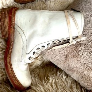 Free People White Lace Up Boots
